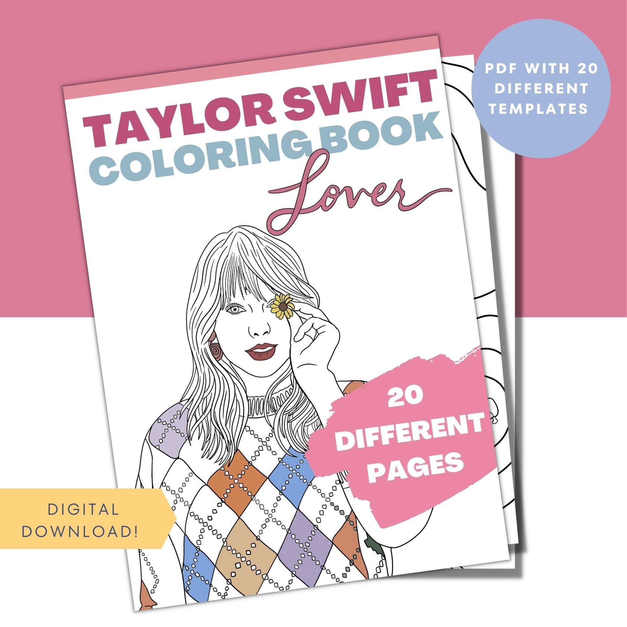 The Taylor Swift Coloring Book Is Shown In Front Of A Pink And White 