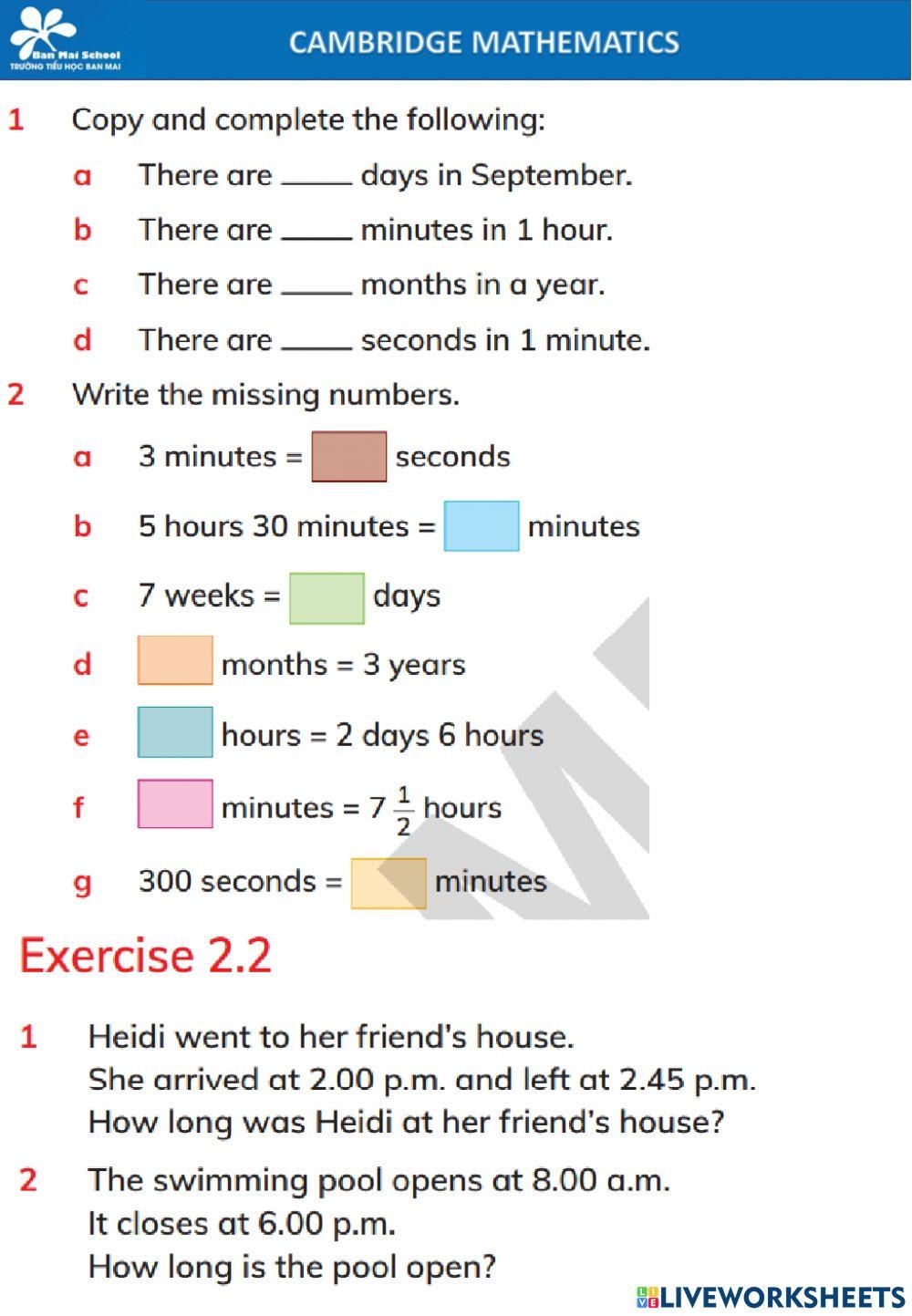 Time And Calendar Worksheet Live Worksheets Worksheets Library