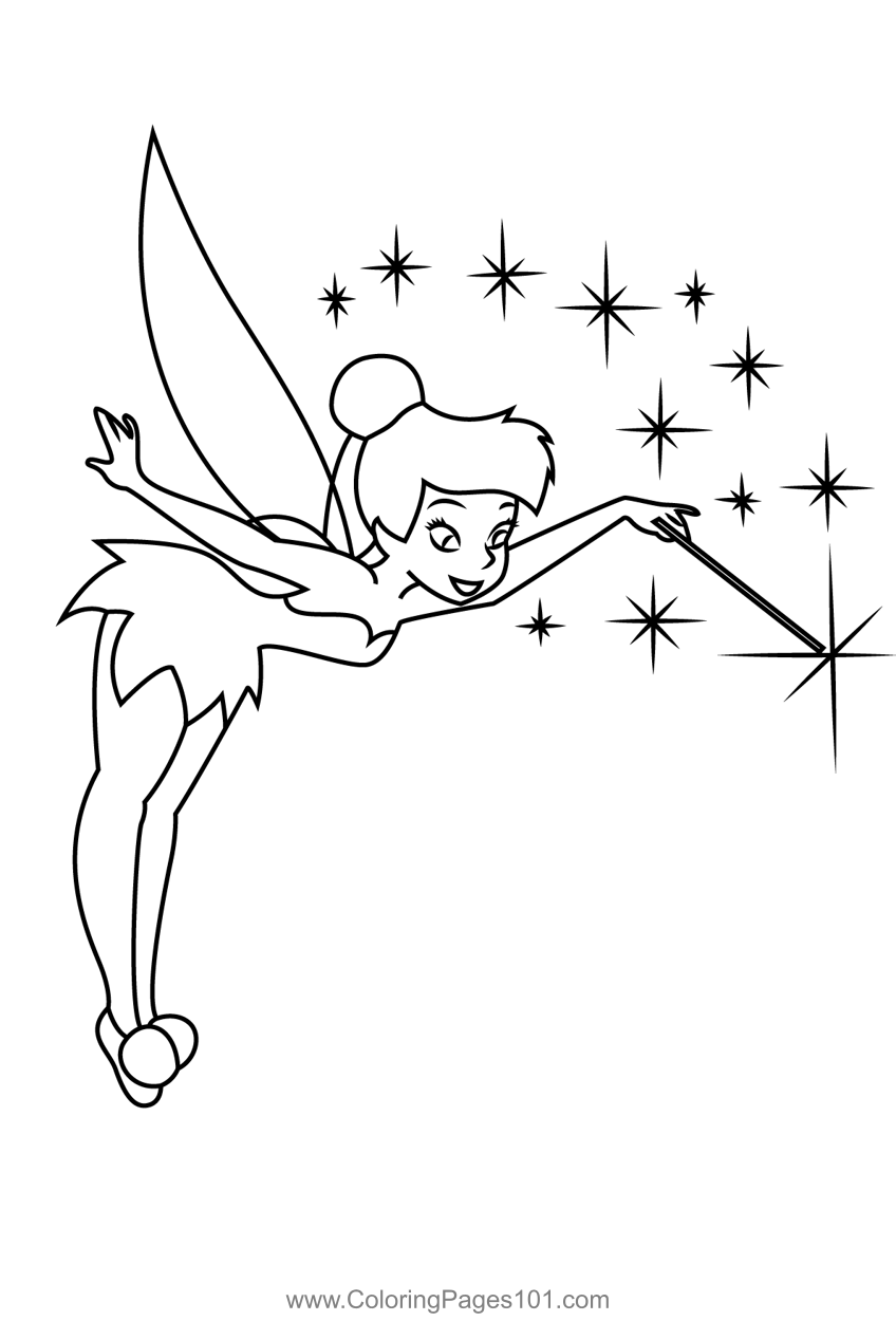 Tinkerbell With Magic Stick Coloring Page For Kids Free Tinker Bell 