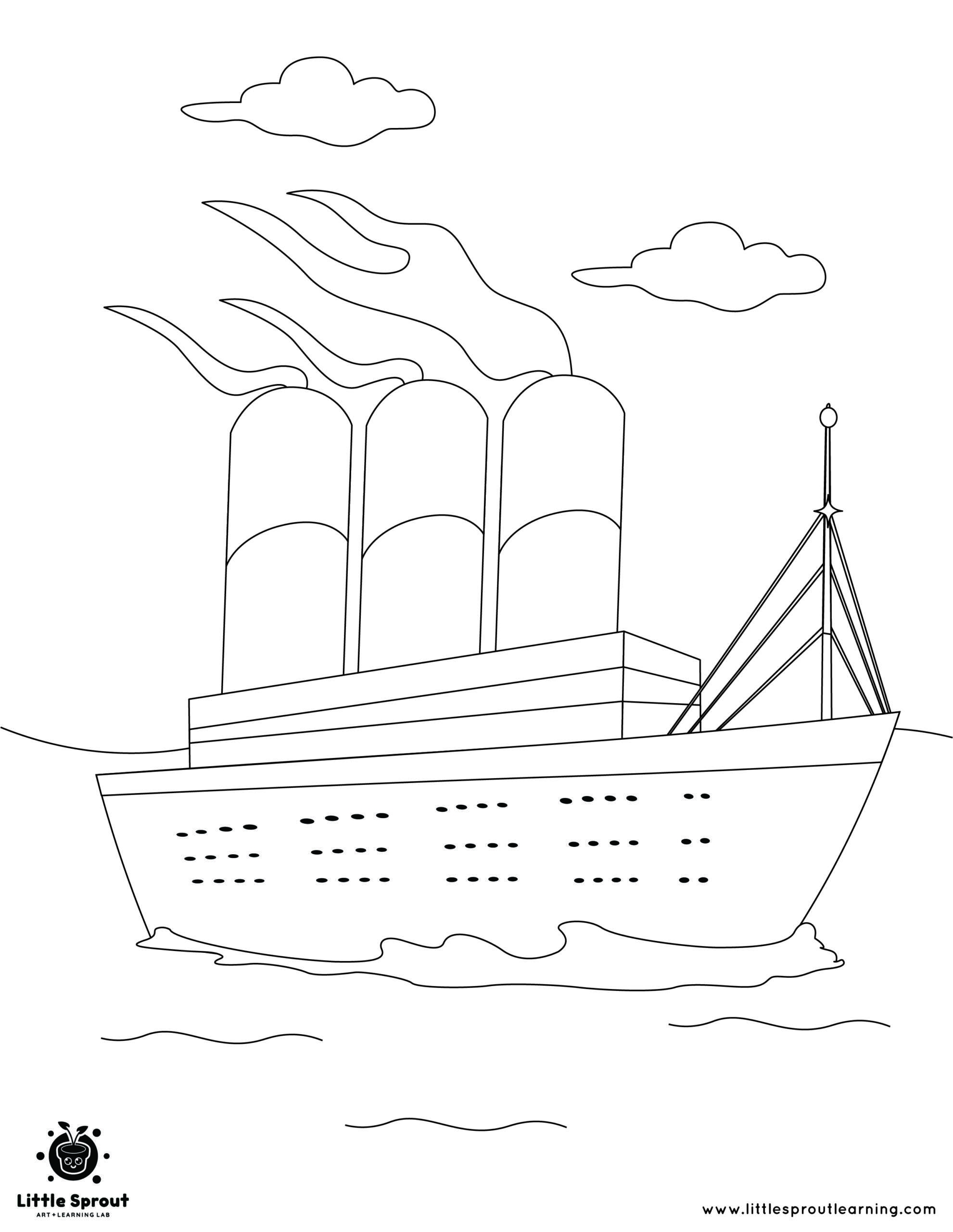 Titanic In The Ocean Coloring Page Little Sprout Art