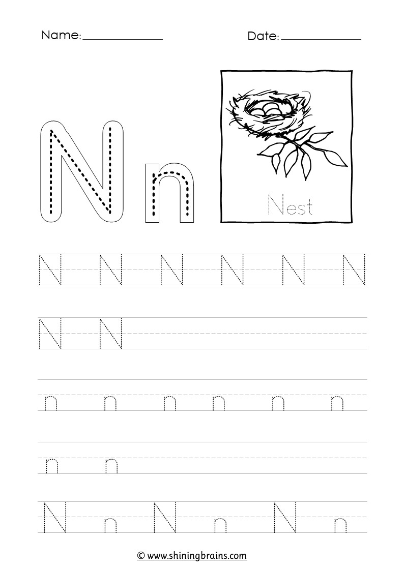 Trace The Letter N Worksheets Infoupdate