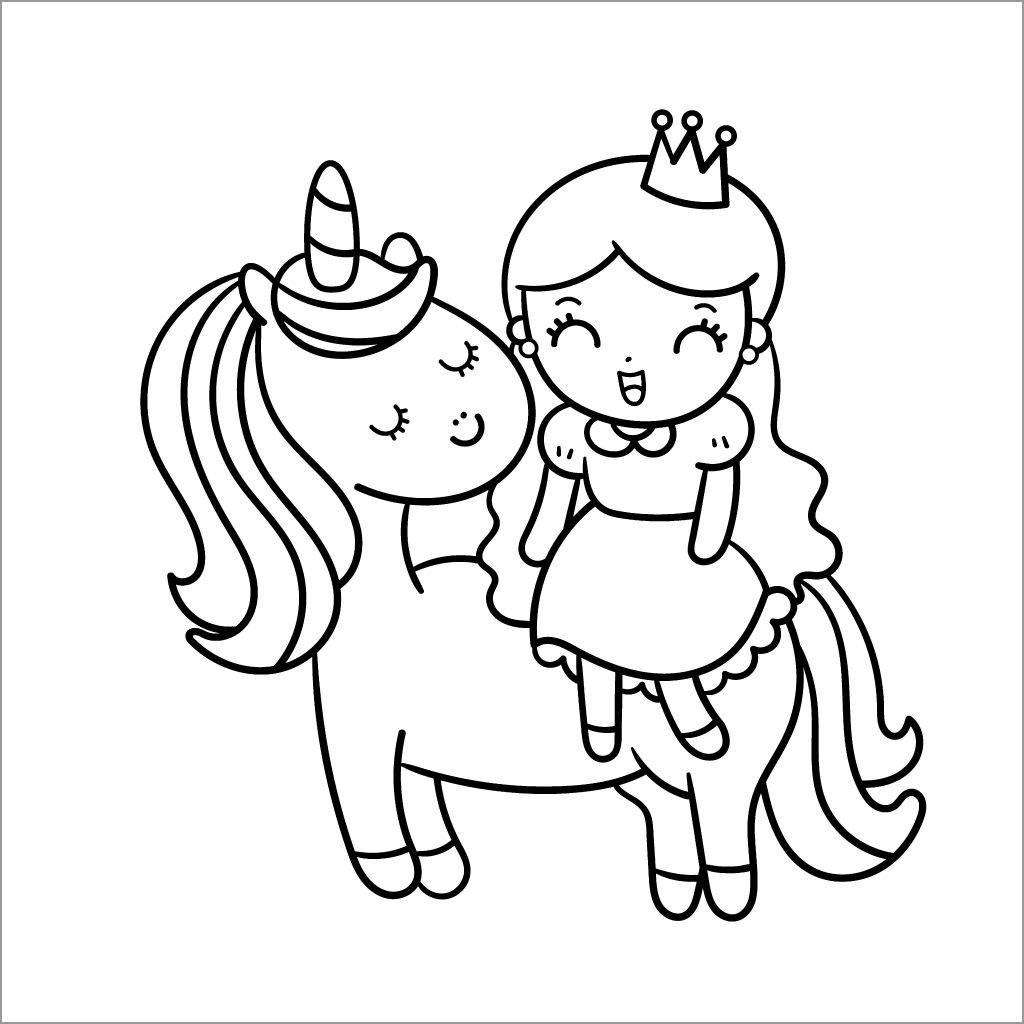 Unicorn And Princess Girl Coloring Page ColoringBay