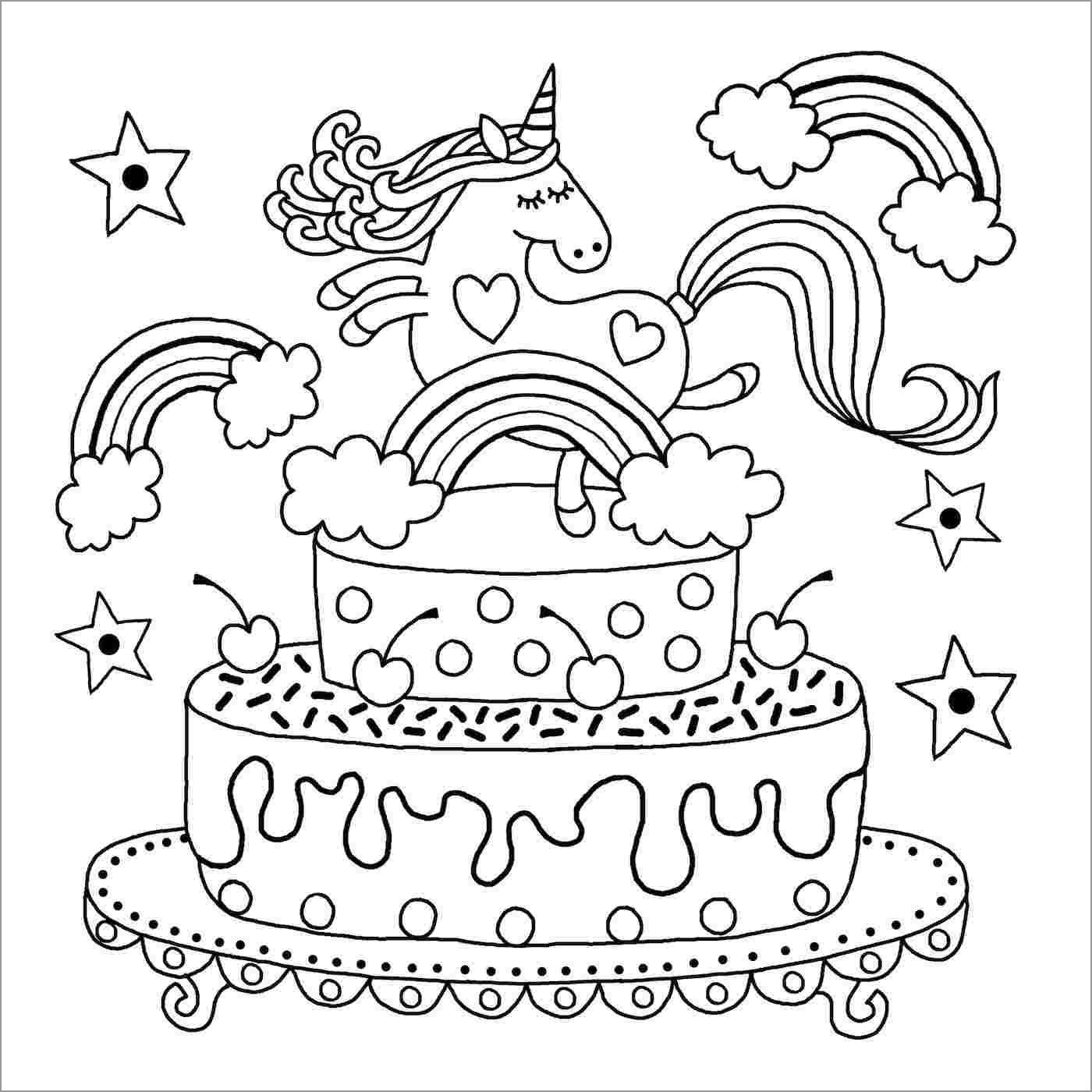 Unicorn Birthday Cake Coloring Page ColoringBay