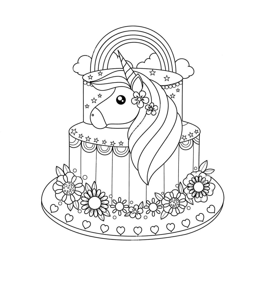 Unicorn Cake Coloring Pages Drawing Pictures Free Printable Coloring 