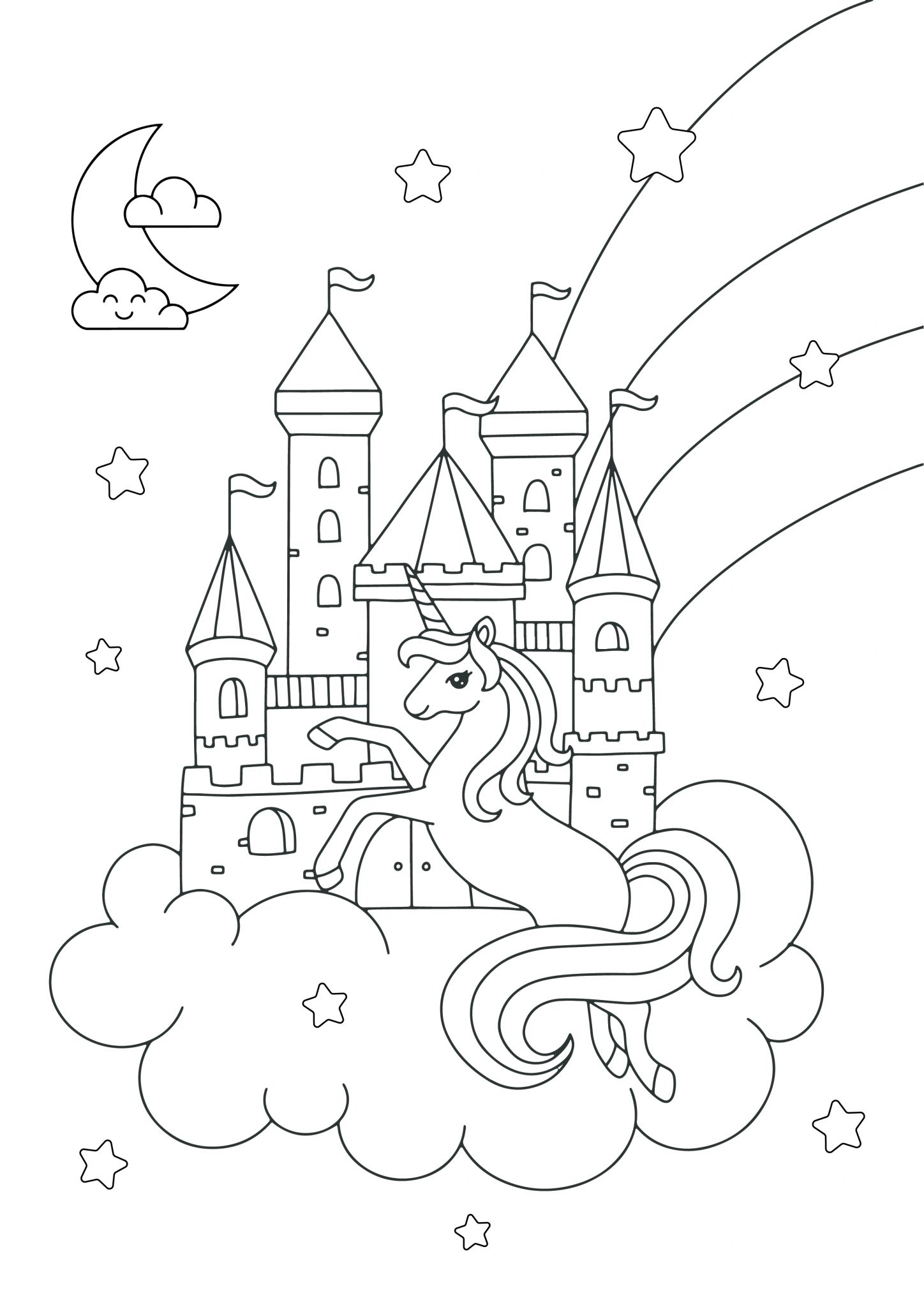 Unicorn Castle Colouring Page Colouring Crafts