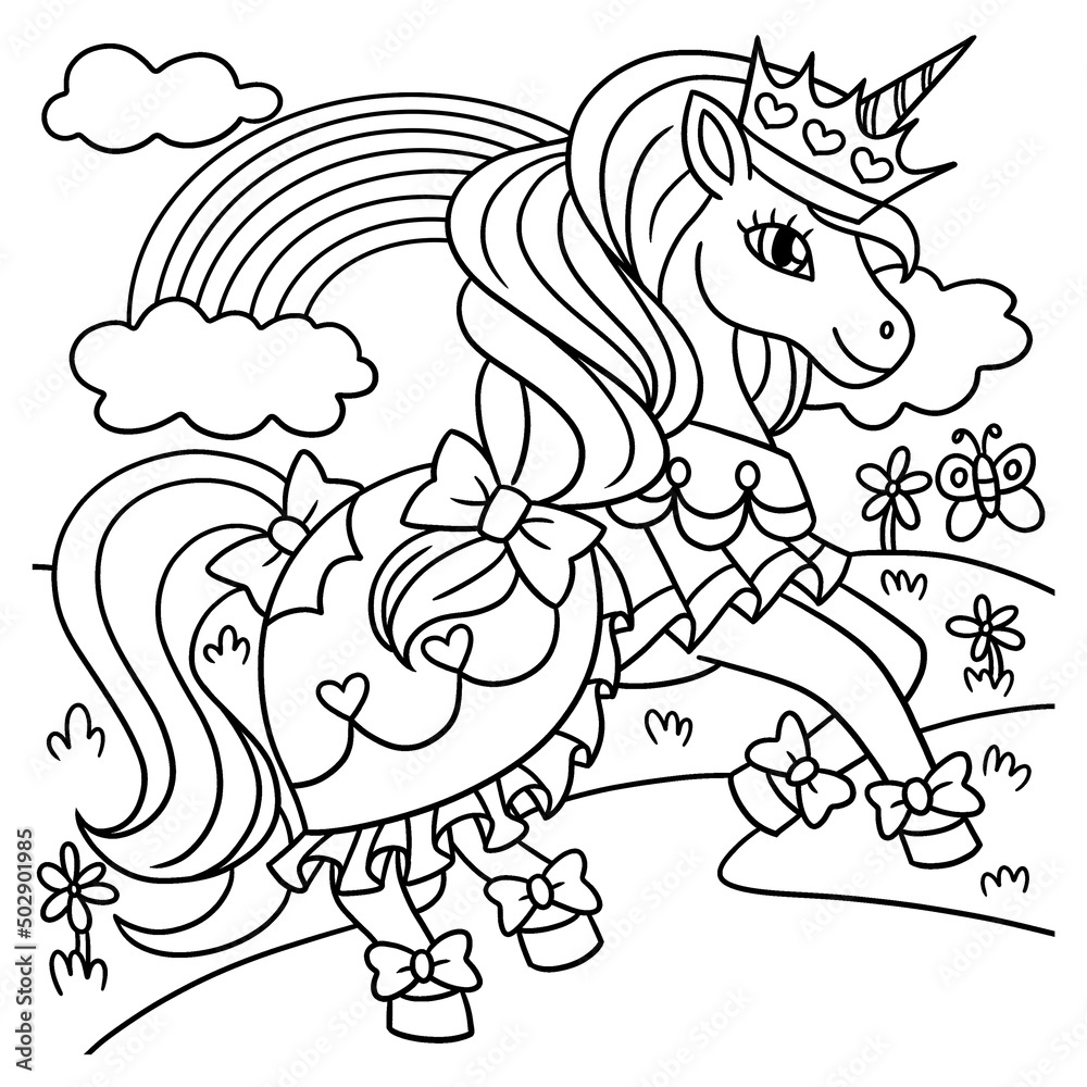 Unicorn Princess Coloring Page For Kids Stock Vector Adobe Stock