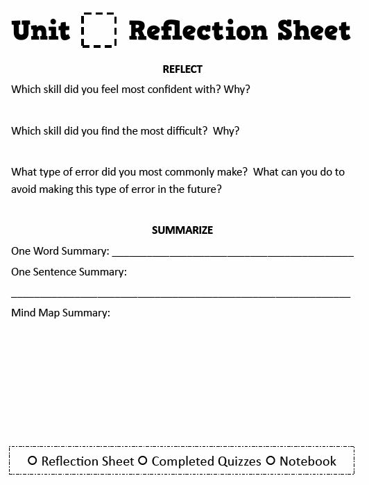 Unit Reflection Sheet Math Love