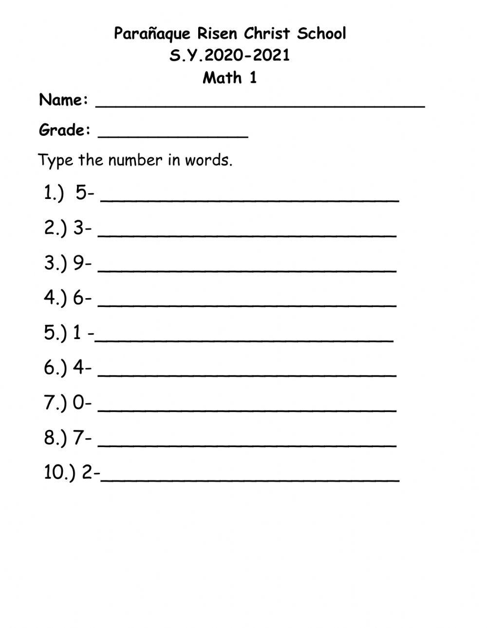 Writing Numbers In Words Interactive Worksheet Live Worksheets