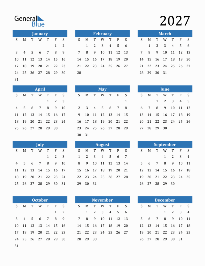 Top-page spread of 2027 At A Glance Calendar templates