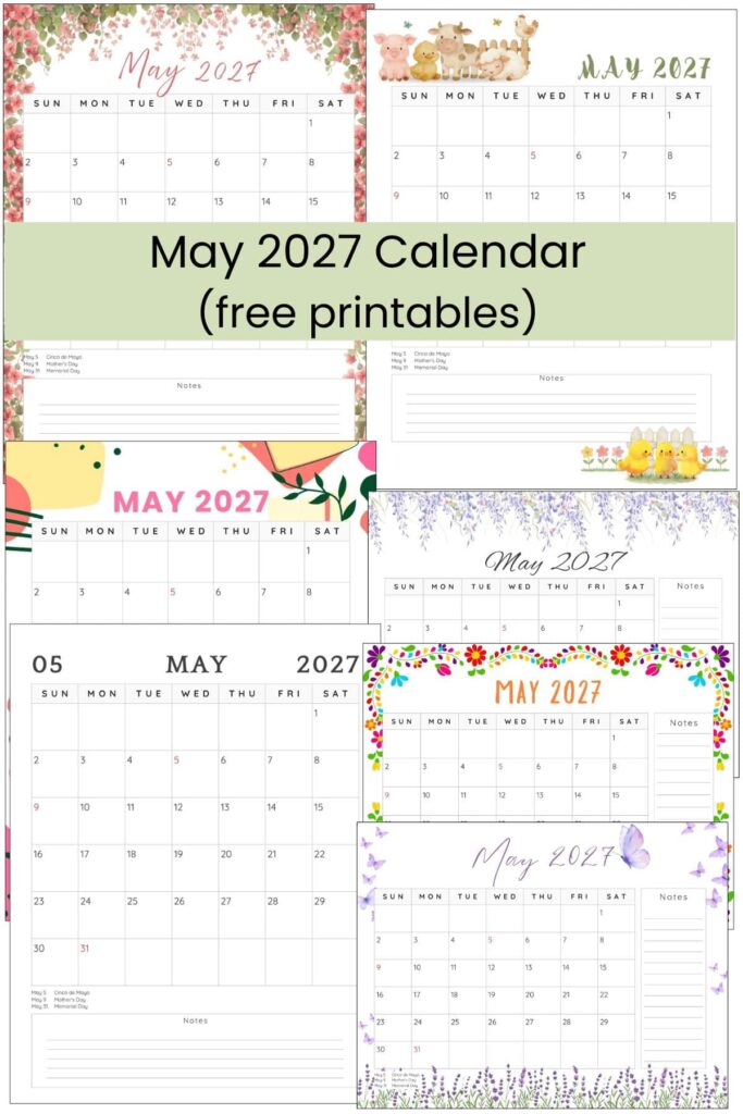 Printable May Calendar 2027 layout with ample note space