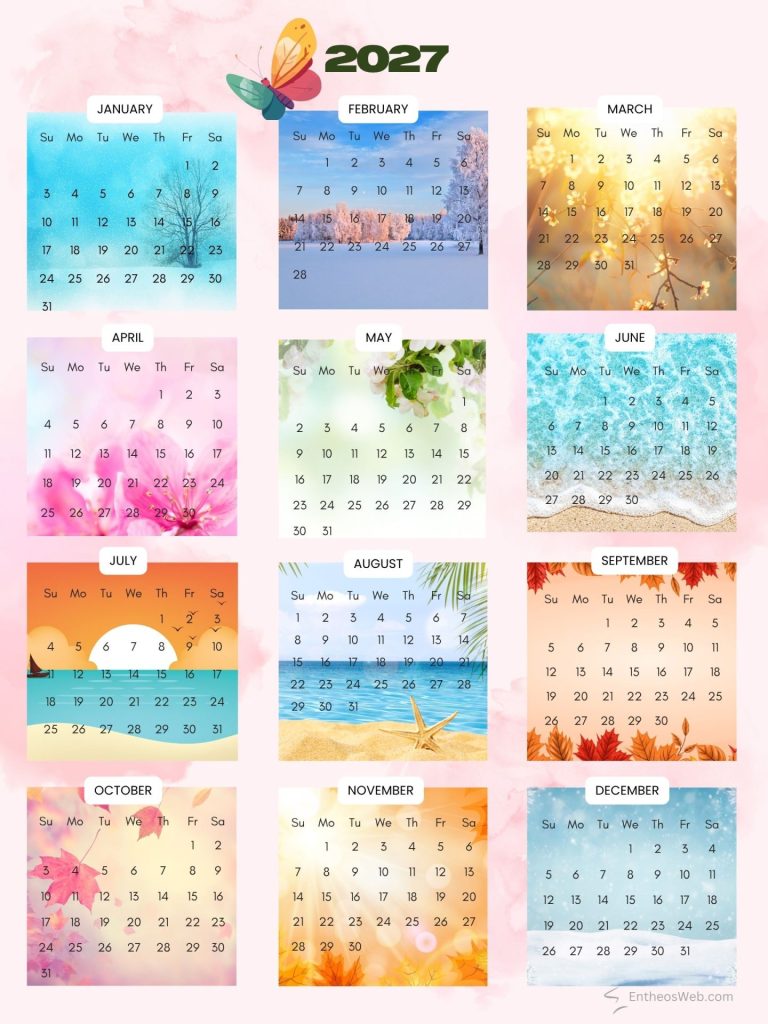 Colorful calendar template spread on desk