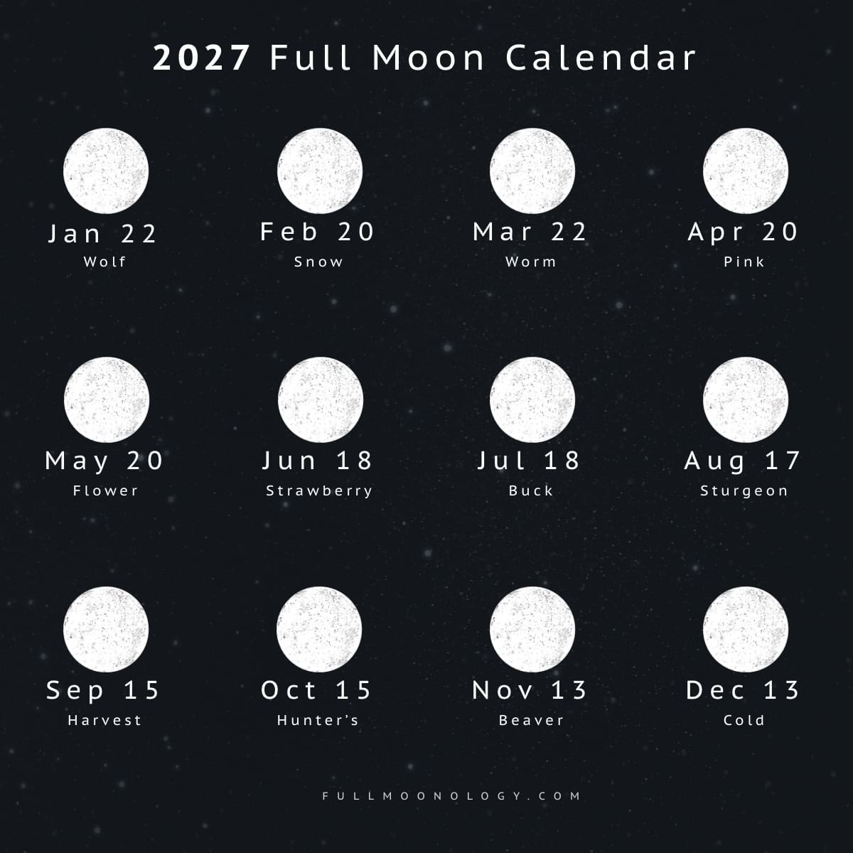 Printable 2027 full moon calendar sheet laid flat