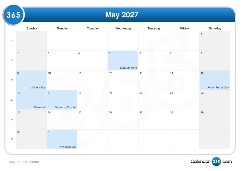 Quiet May Calendar 2027 layout on clean desk