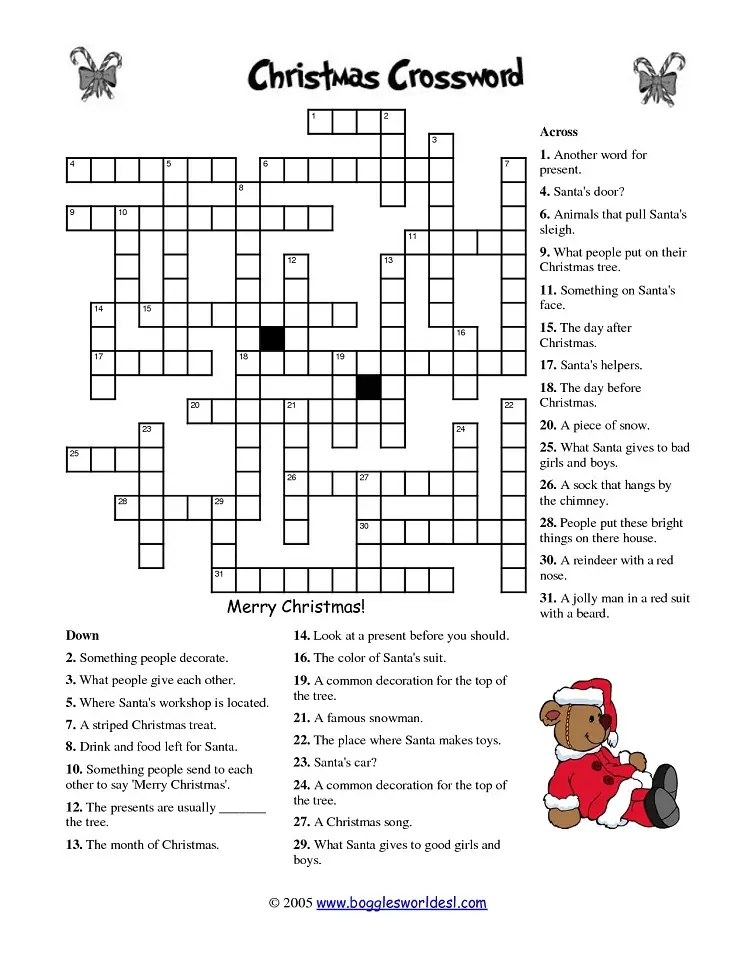 Christmas Crossword Puzzle Printable