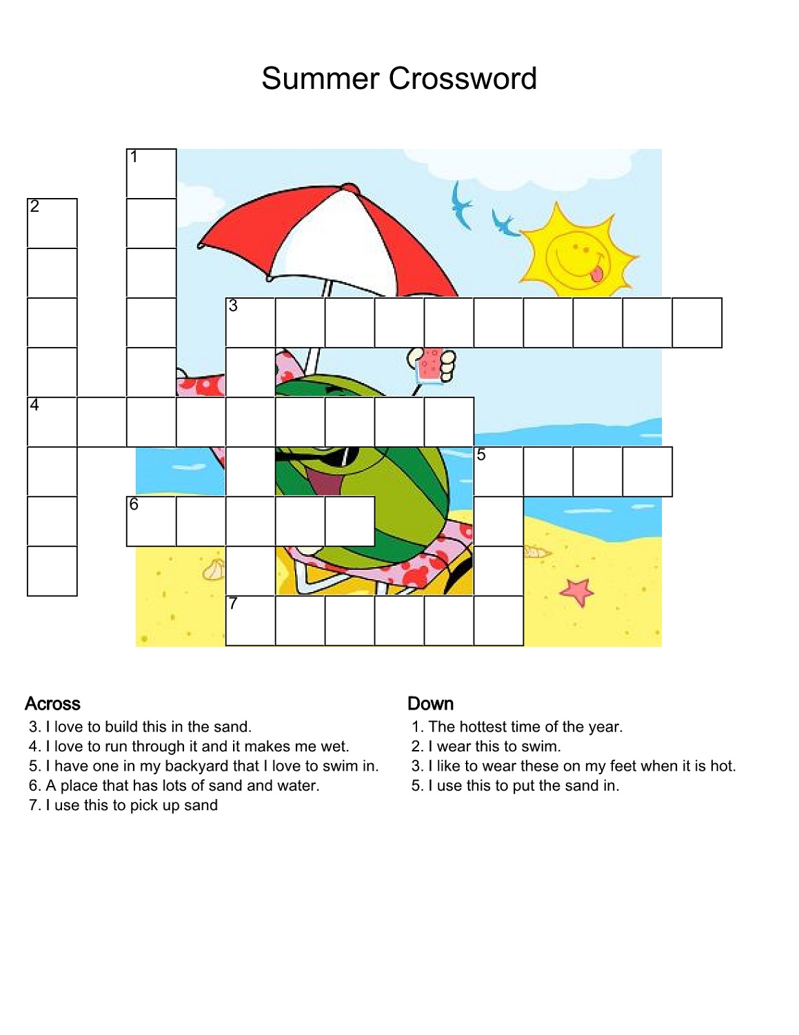4 Free Printable Summer Crossword Puzzles Summer Crossword From Dltk 