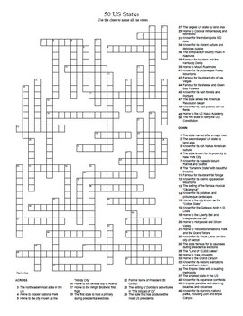 50 States Crossword Puzzle By The Lit Guy TPT