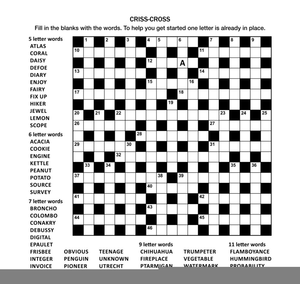 Crossword Puzzle Printable Adults