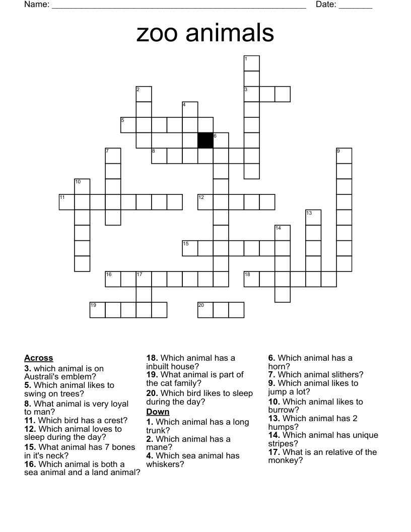 Animal Crossword Puzzle Printable Free Printable Templates