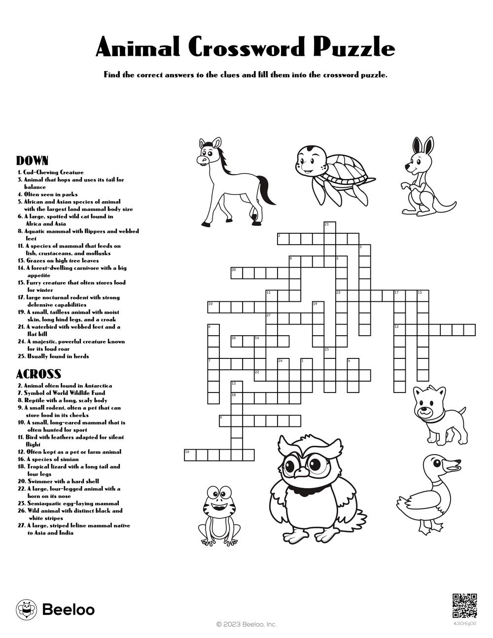 Animal themed Crossword Puzzles Beeloo Printable Crafts And 