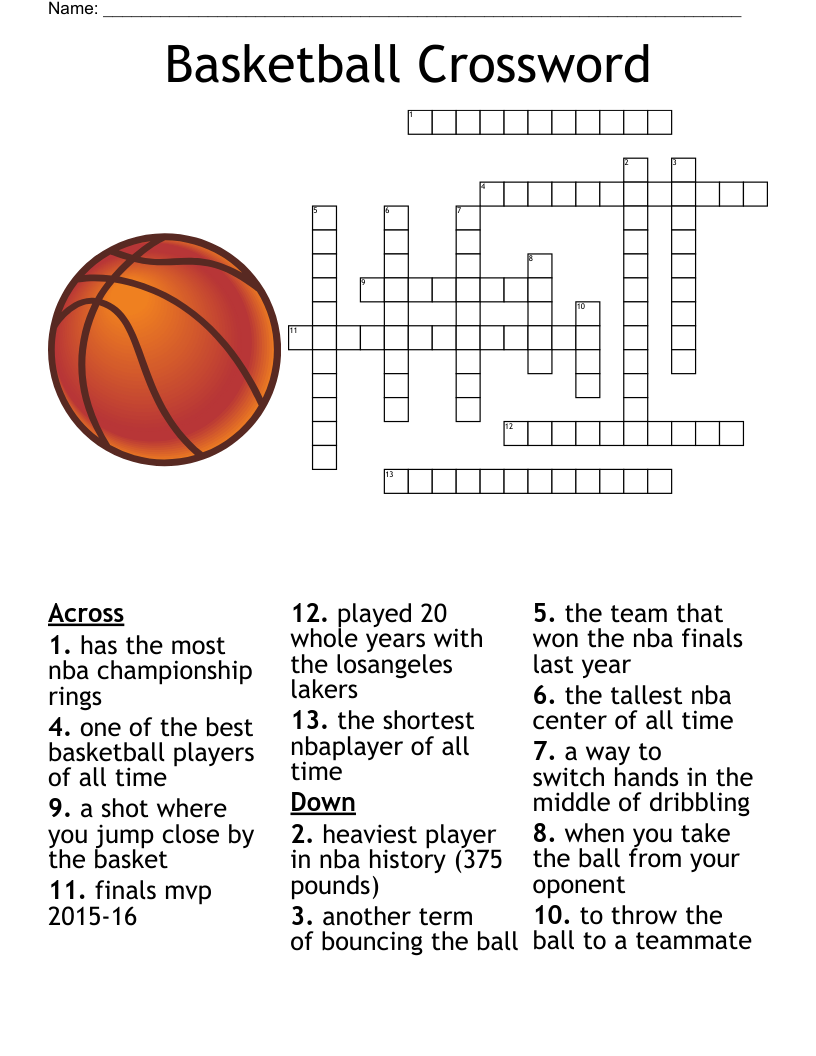 Basketball Crossword Puzzles Printable