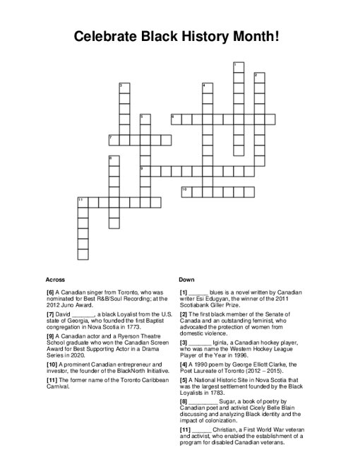 Black History Month Crossword Puzzles Printable Printable Templates 
