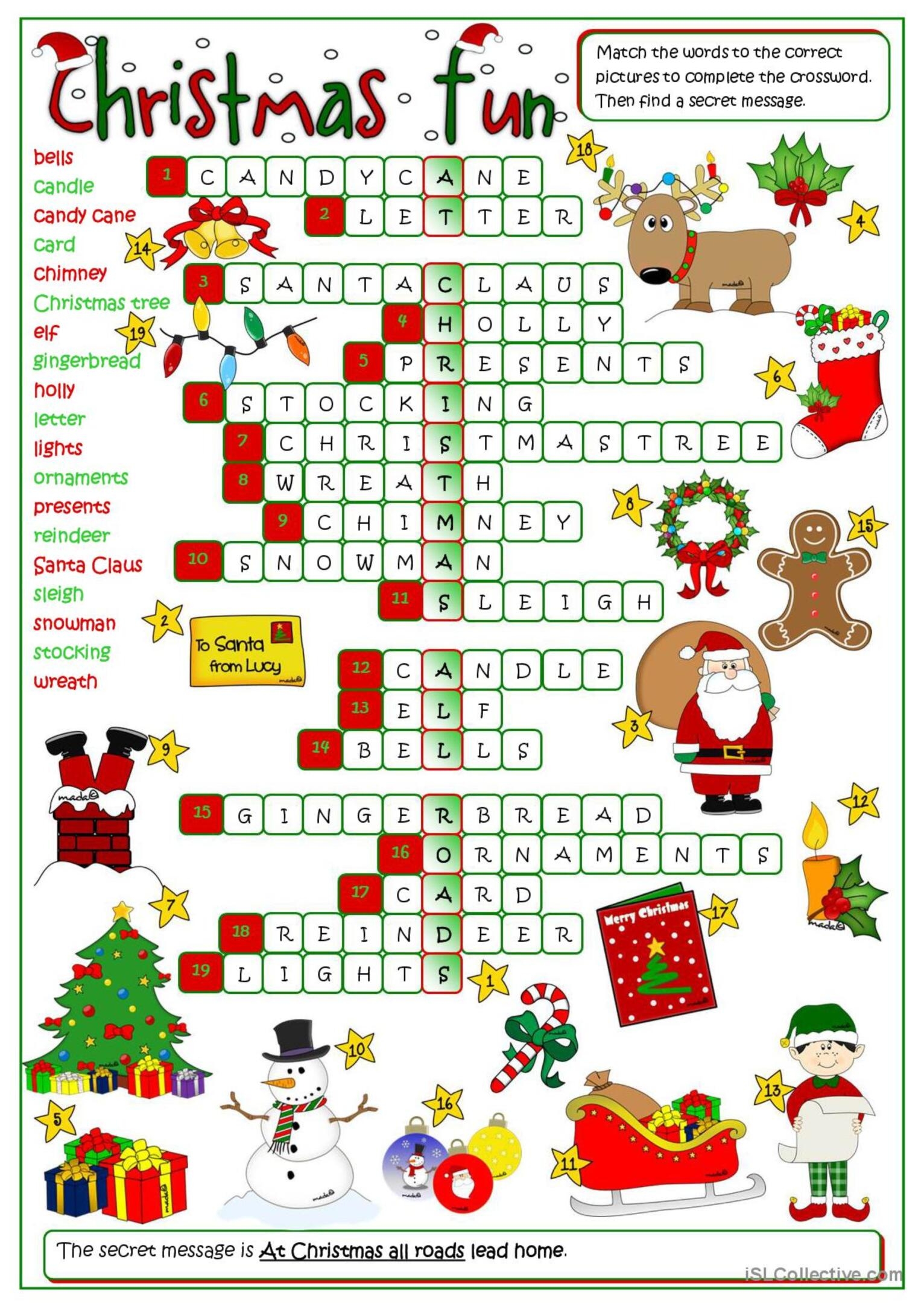 Christmas Fun Crossword Crossword English ESL Worksheets Pdf Doc