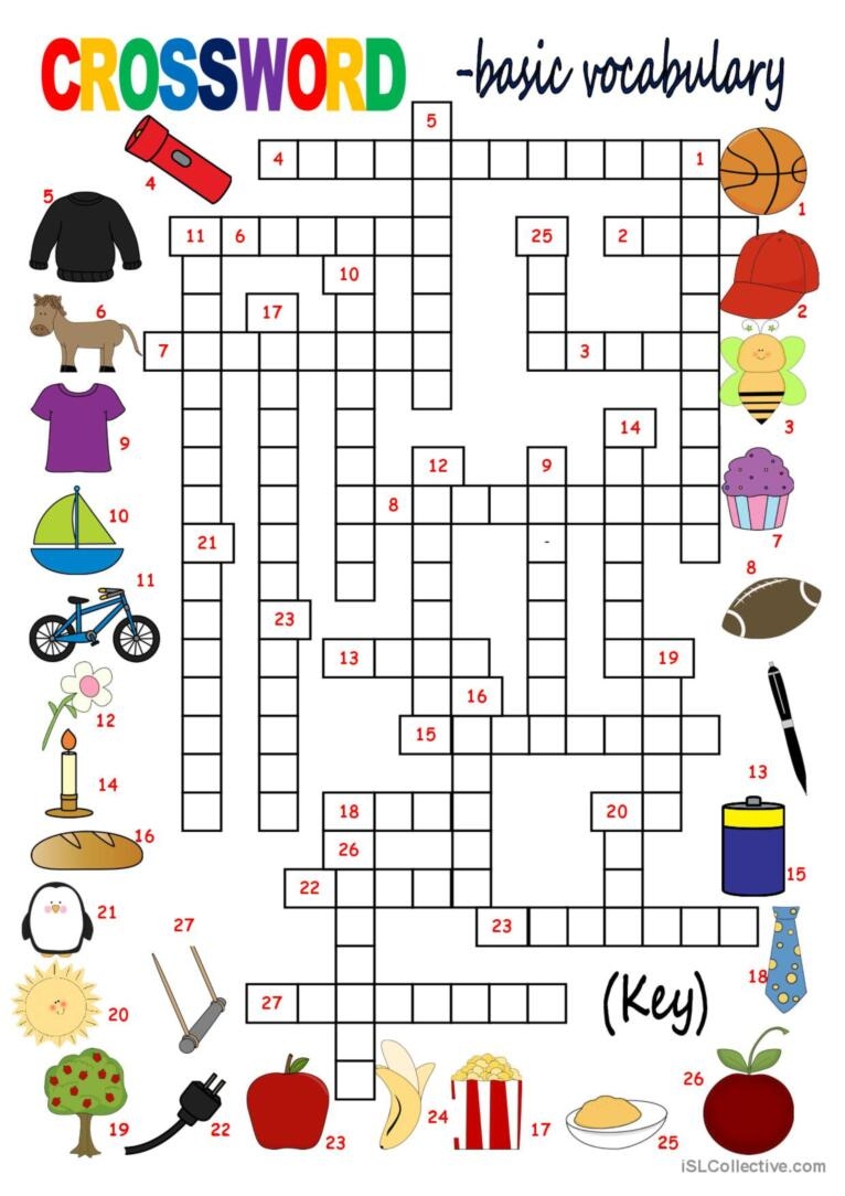 Crossword Basic Vocabulary English ESL Worksheets Pdf Doc