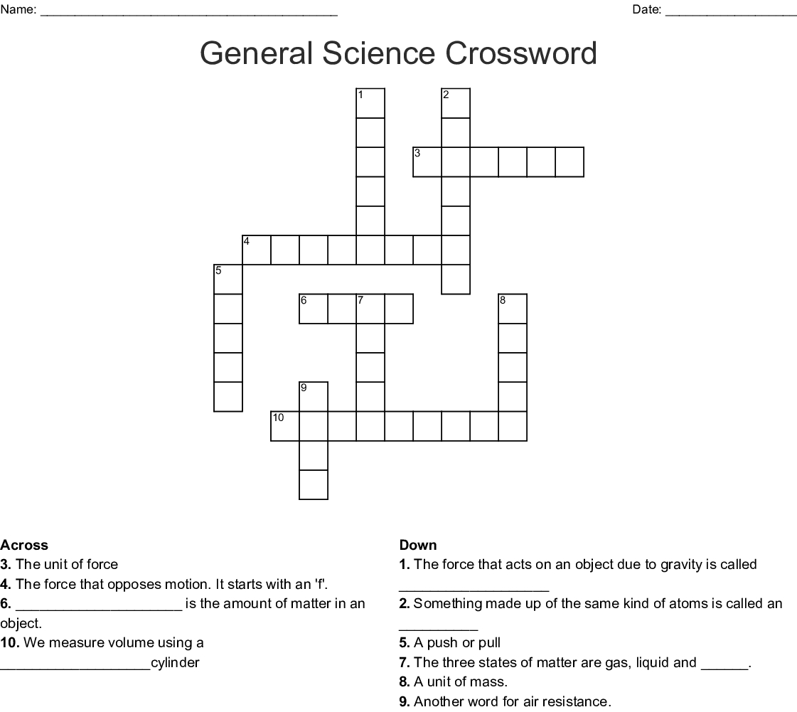 Crossword Puzzle Science Printable Printable Templates