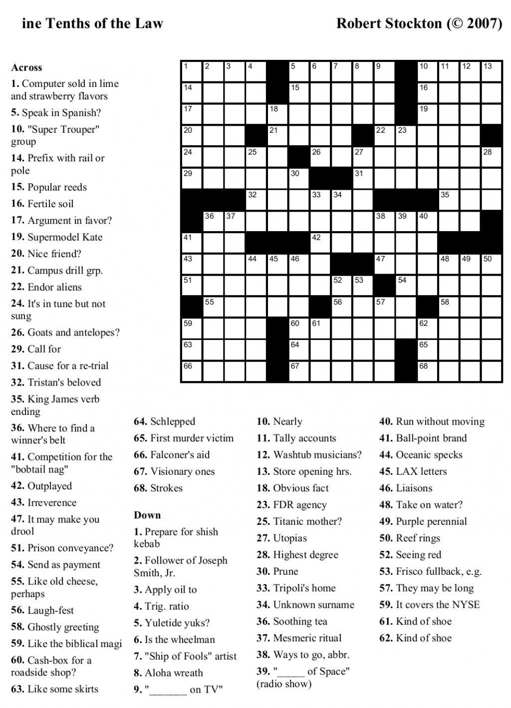 Crossword Puzzles Printable For Teens