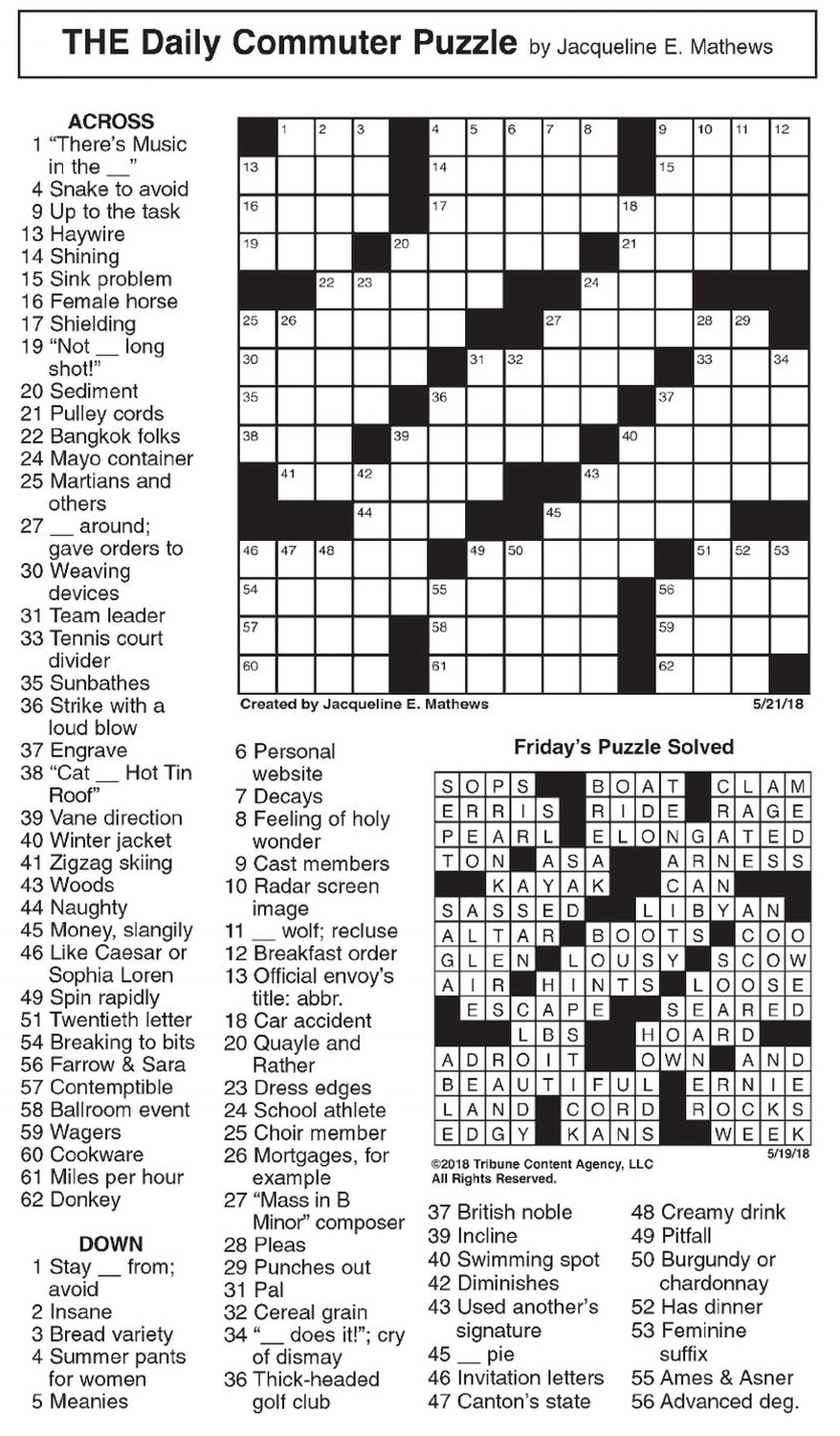 Daily Commuter Crossword Puzzle Printable Printable Crossword Puzzles 
