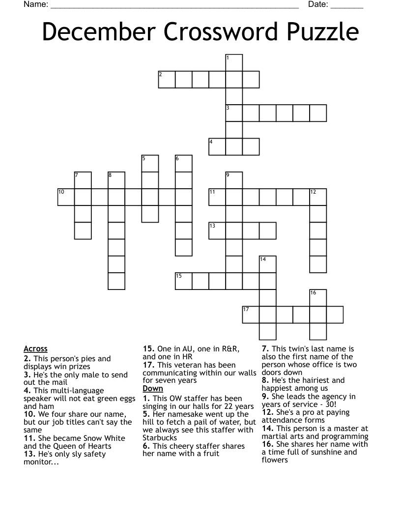 December Crossword Puzzle WordMint