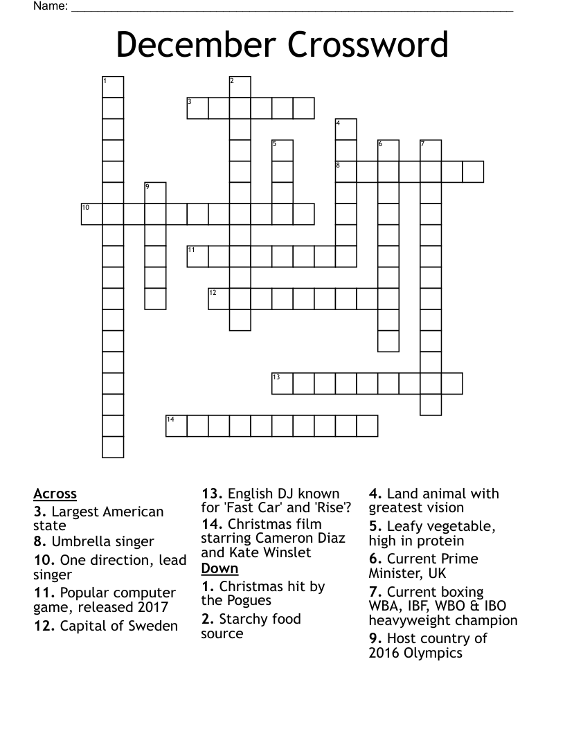 December Crossword WordMint