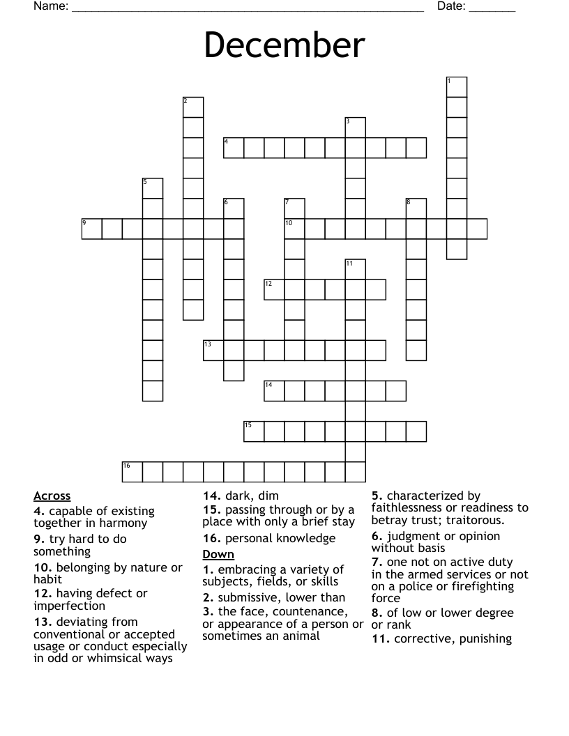 December Crossword WordMint