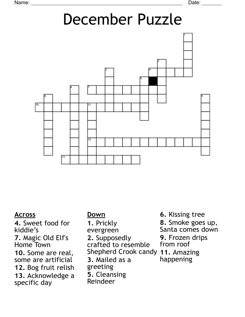 December Crossword Puzzle Printable