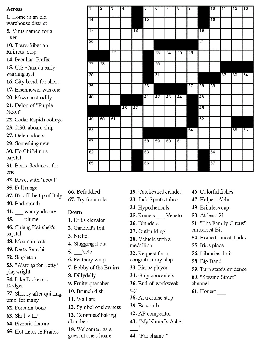 Easy Crossword Puzzles For Seniors Printable
