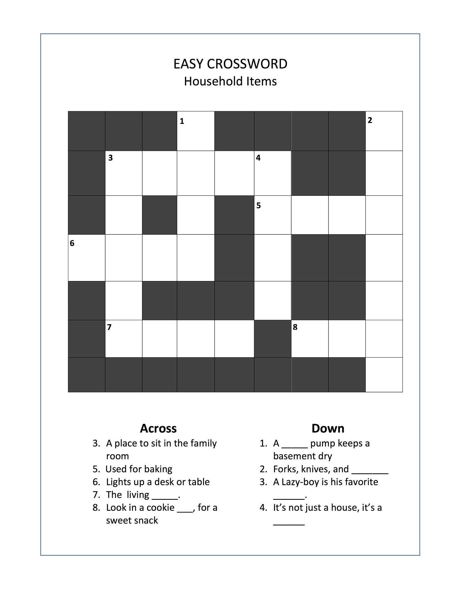 Easy Crossword Puzzles For Senior Activity 101 Printable Emma 