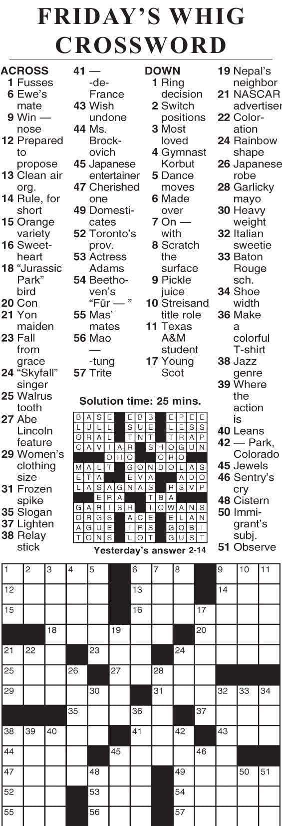 Eugene Sheffer Crossword Puzzle Printable