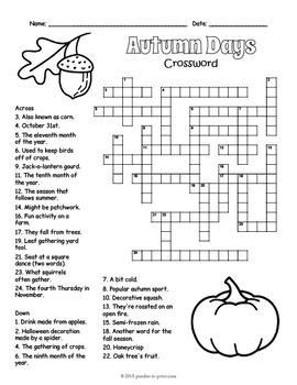 Fall Crossword Puzzle Worksheet 4 Versions By Puzzles To Print
