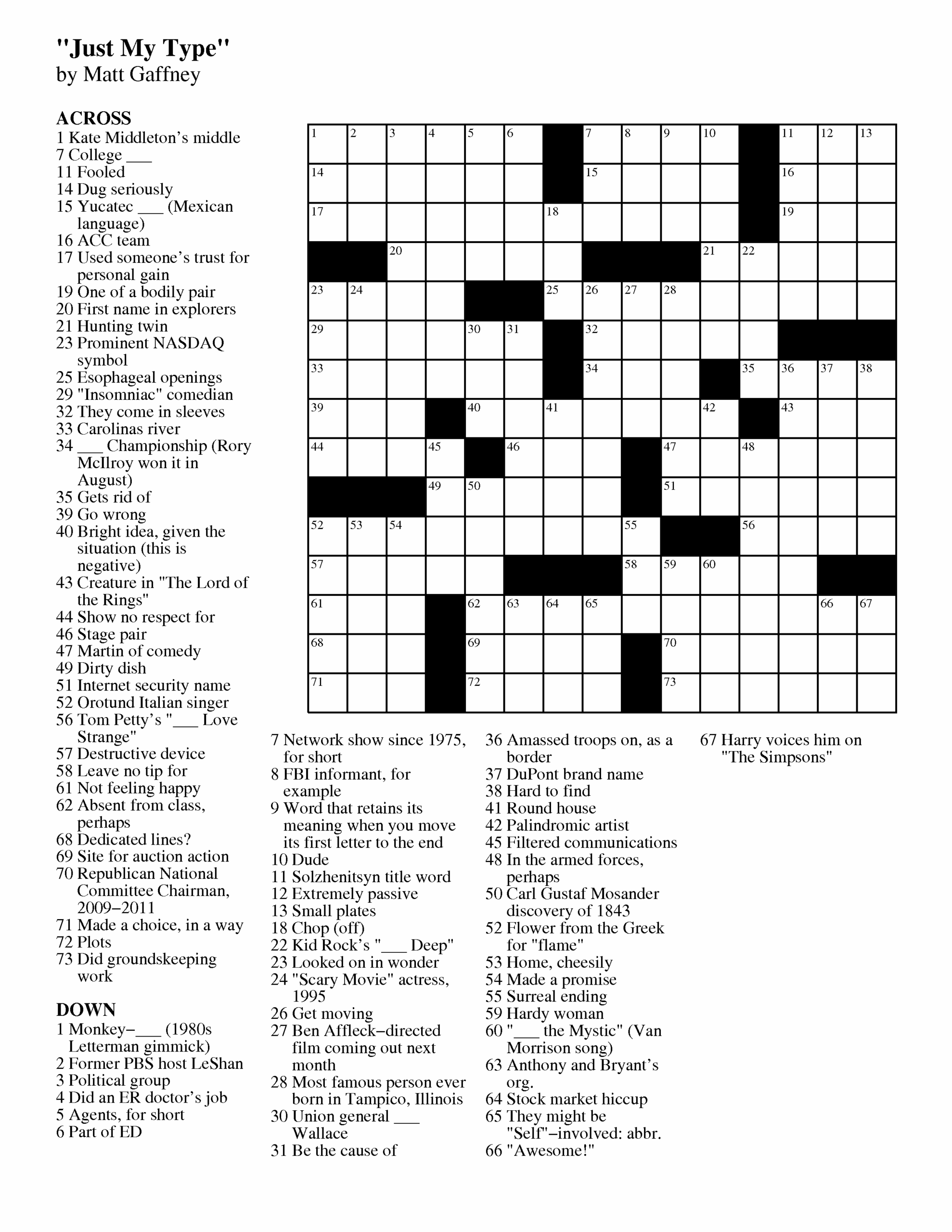 Daily Crossword Puzzle Printable