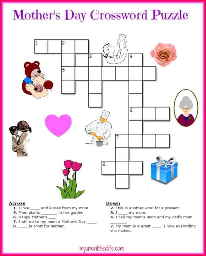 Free Mother s Day Crossword Puzzle Printable