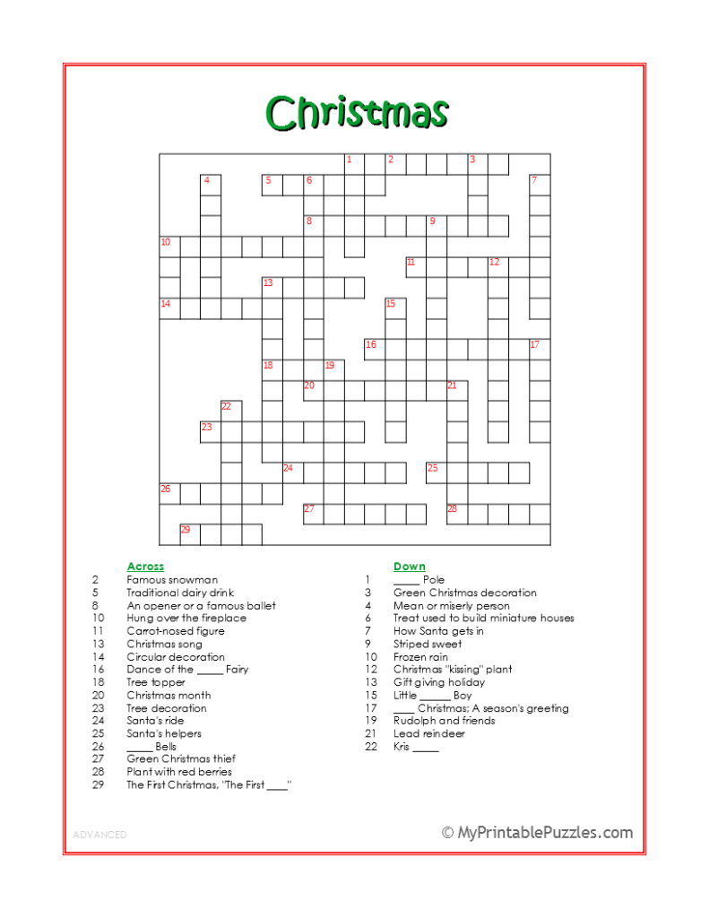 Free Printable Christmas Crossword Puzzles With Answers FREE 