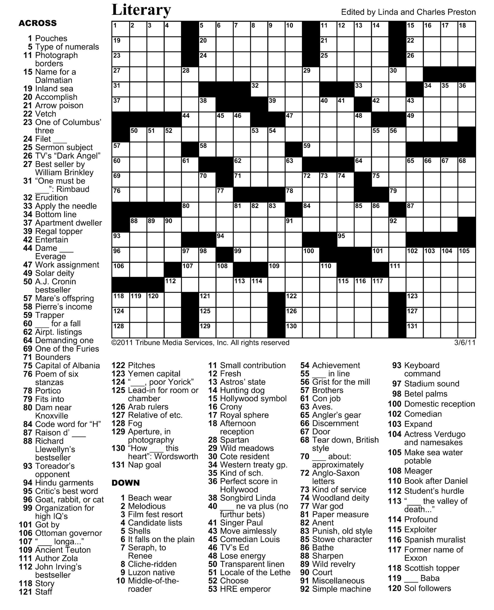 Free Daily Printable Online Crossword Puzzles