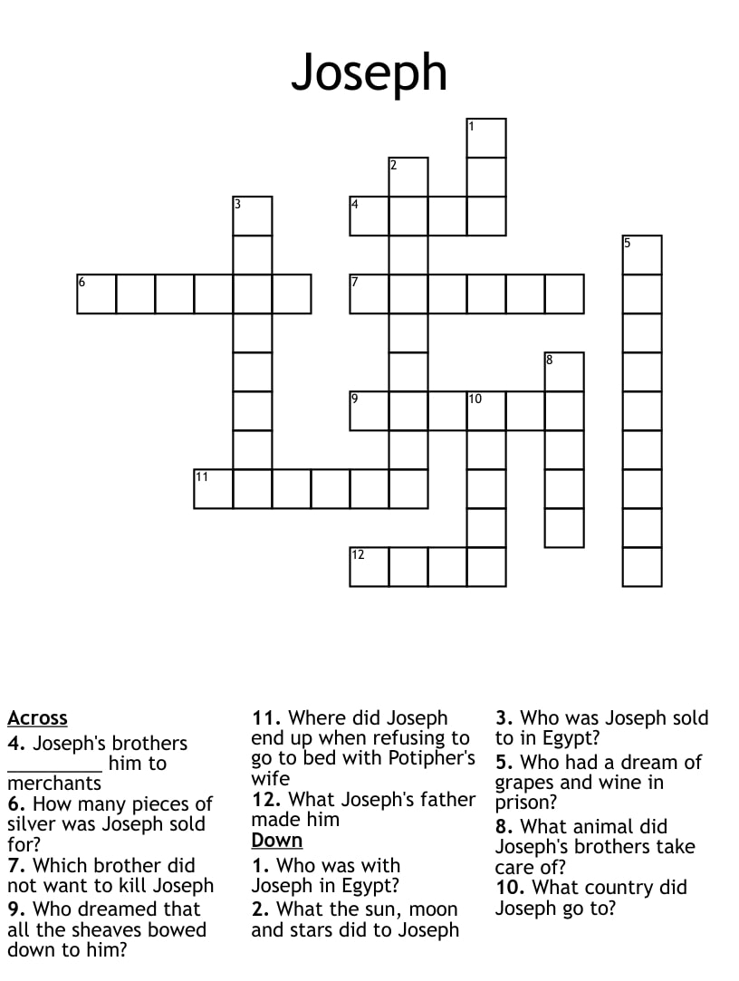 Free Printable Joseph Crossword Puzzles Printable JD