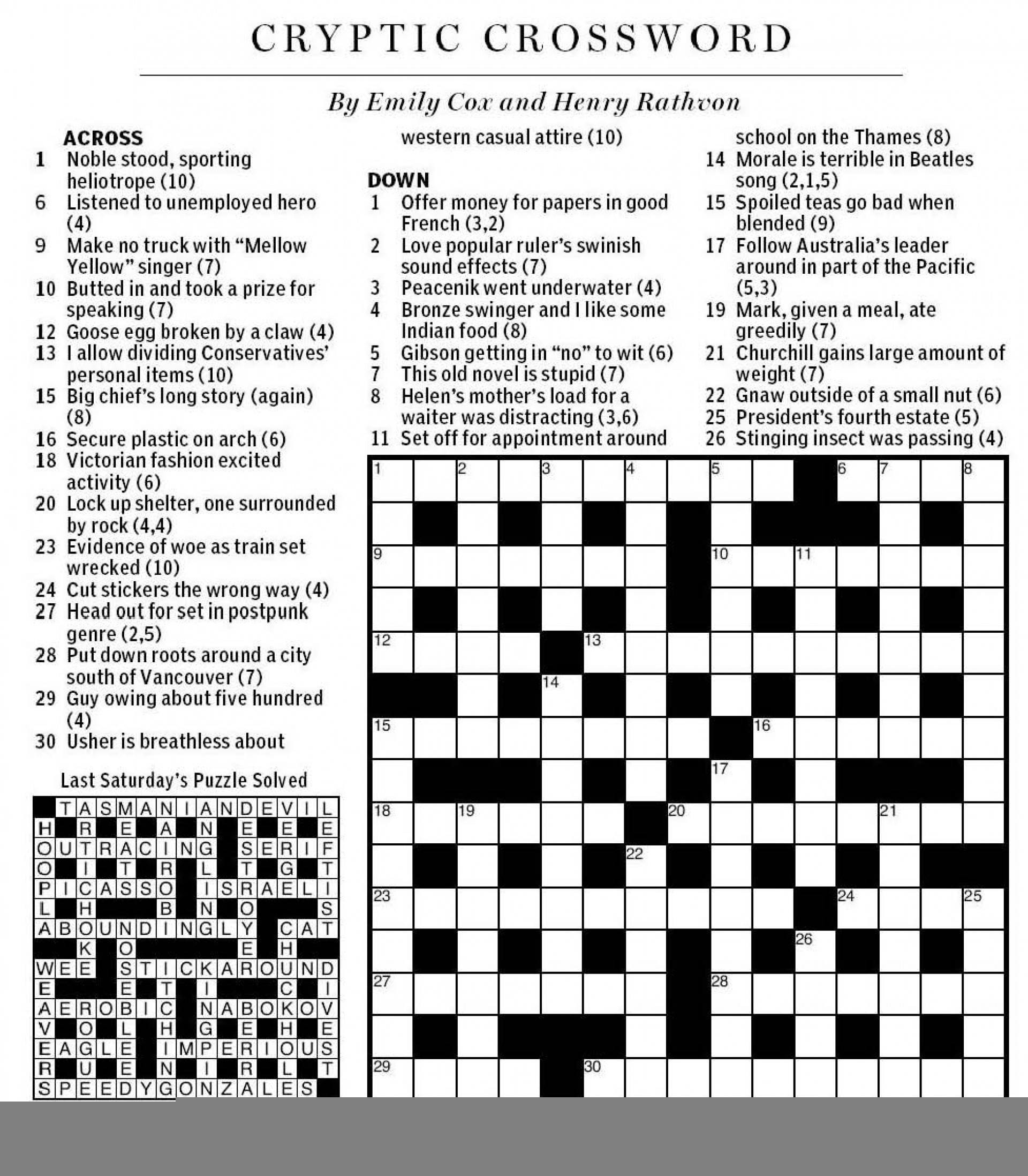 Free Printable La Times Crossword Puzzles