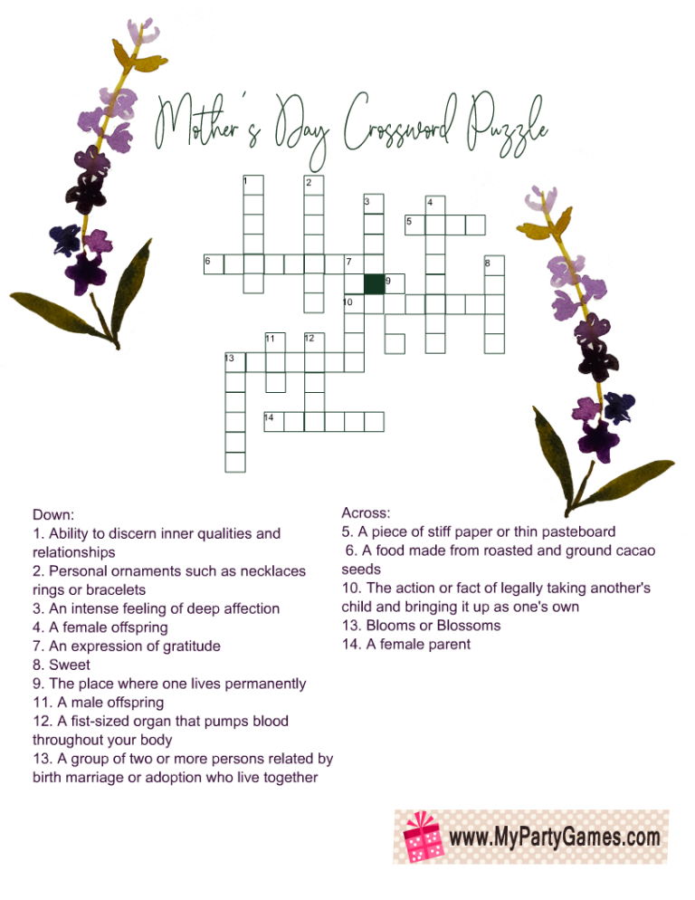 Mother's Day Crossword Puzzles Printable