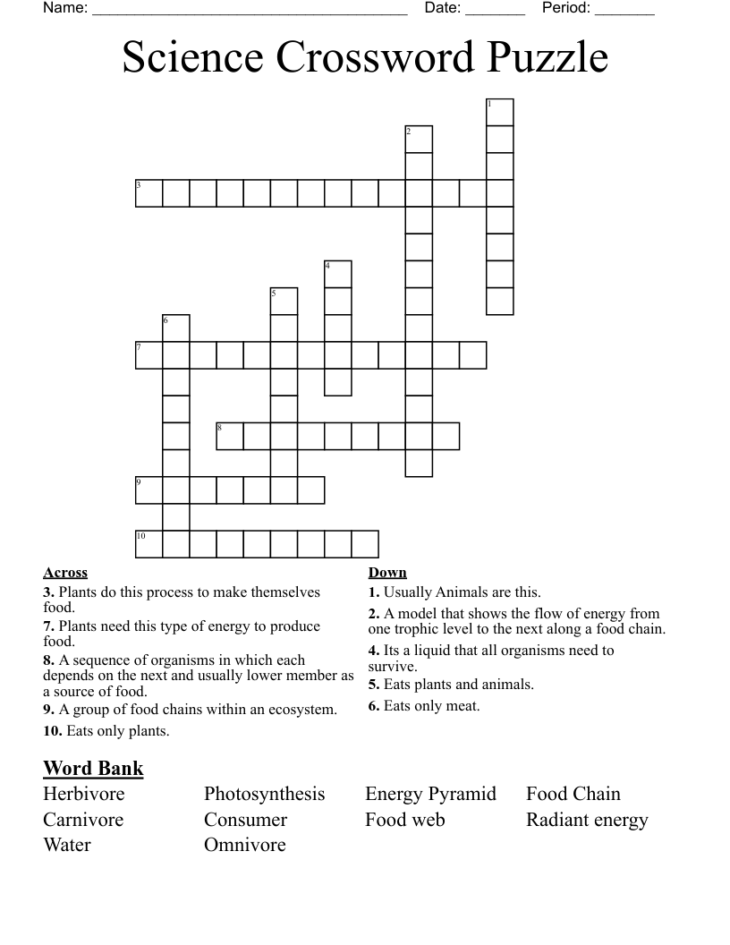 Free Science Crossword Puzzles Printable