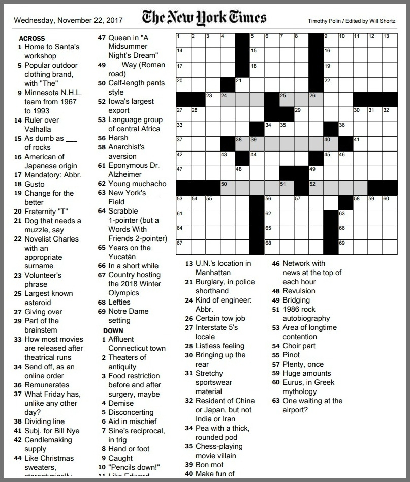 Free Printable Crossword Puzzles La Times