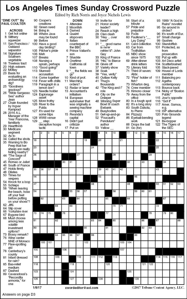 La Times Crossword Printable