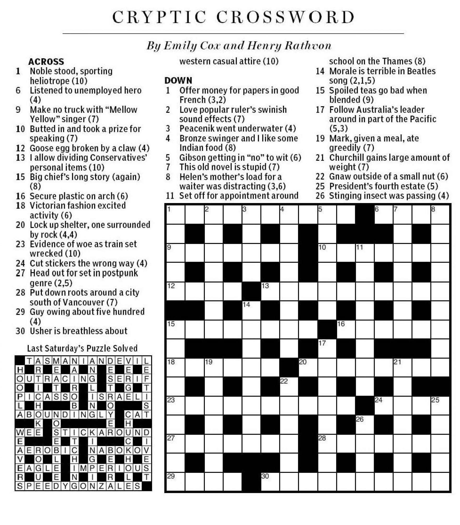 La Times Crossword Puzzles Printable