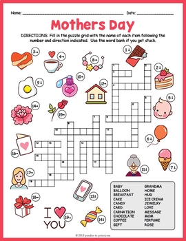 Mother 39 s Day Crossword Puzzle By Puzzles To Print TpT